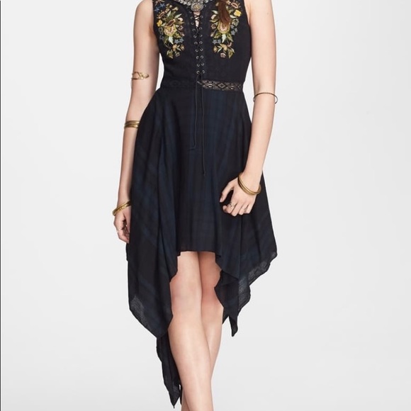 Free People Dresses & Skirts - FP" Lace me up" Plaid dress embroidered Sz 6 Boho